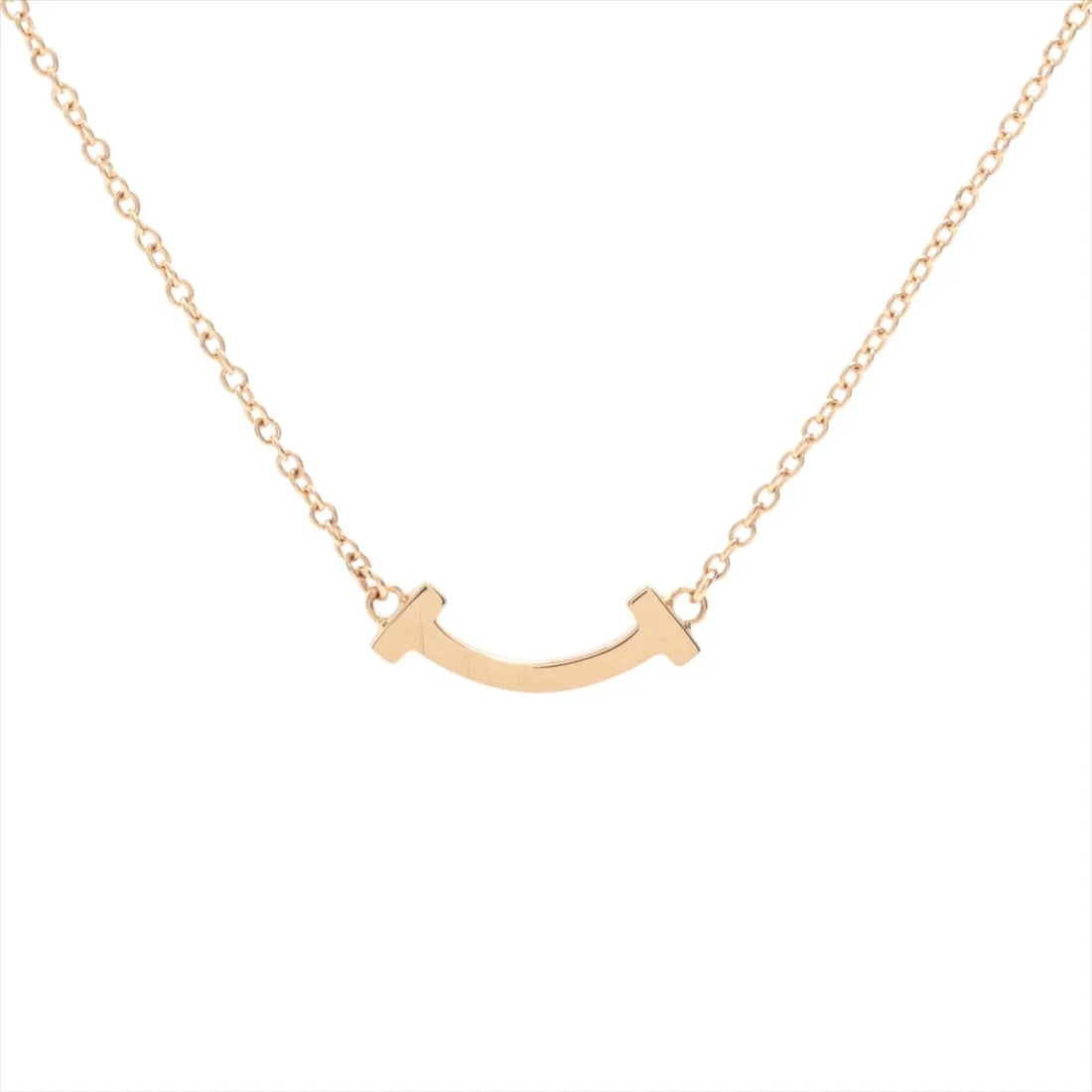 TIFFANY T SMILE MINI NECKLACE: Tiffany T Smile Mini Necklace Brand: Tiffany Type/Style: Necklace Material: 750(PG), Color: PG Size: Size(CM) Chain length:45.7 Accessories: None Accessories Notice: When purchasing pre-owned