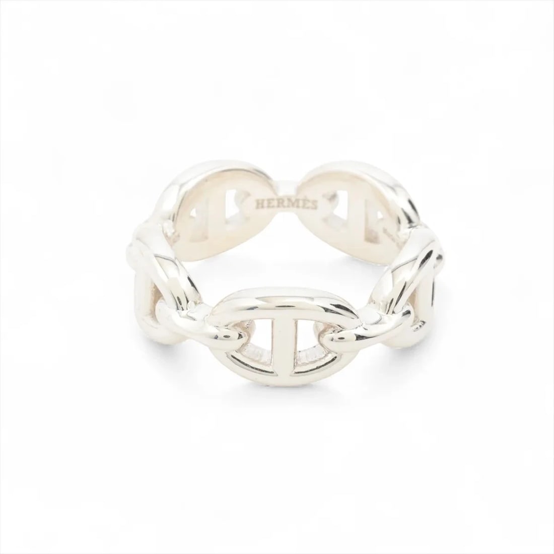 HERMES CHAINE D'ANCRE ENCHAINEE RING: Hermes Chaine d'Ancre Enchainee Ring Brand: Hermes Type/Style: Ring Material: 925, Color: Silver Size: 5.75 - 6 US Accessories: None Accessories Notice: When purchasing pre-owned goods,