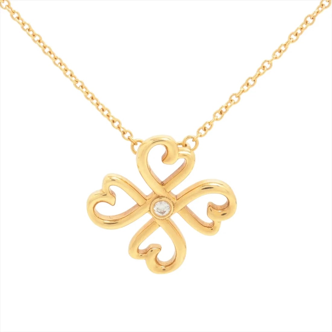 TIFFANY LOVING HEART CLOVER DIAMOND NECKLACE: Tiffany Loving heart clover diamond Necklace Brand: Tiffany Type/Style: Necklace Material: 750(YG), Main Stone/Creation Natural Color: YG Size: Size(CM) Chain length:45.8 Accessories: None