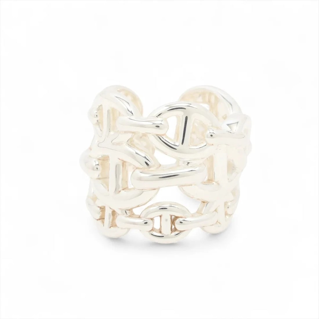 HERMES CHAINE D'ANCRE ENCHAINEE GM RING: Hermes Chaine d'Ancre Enchainee GM Ring Brand: Hermes Type/Style: Ring Material: 925, Color: Silver Size: 4.75 - 5 US Accessories: None Accessories Notice: When purchasing pre-owned goods,
