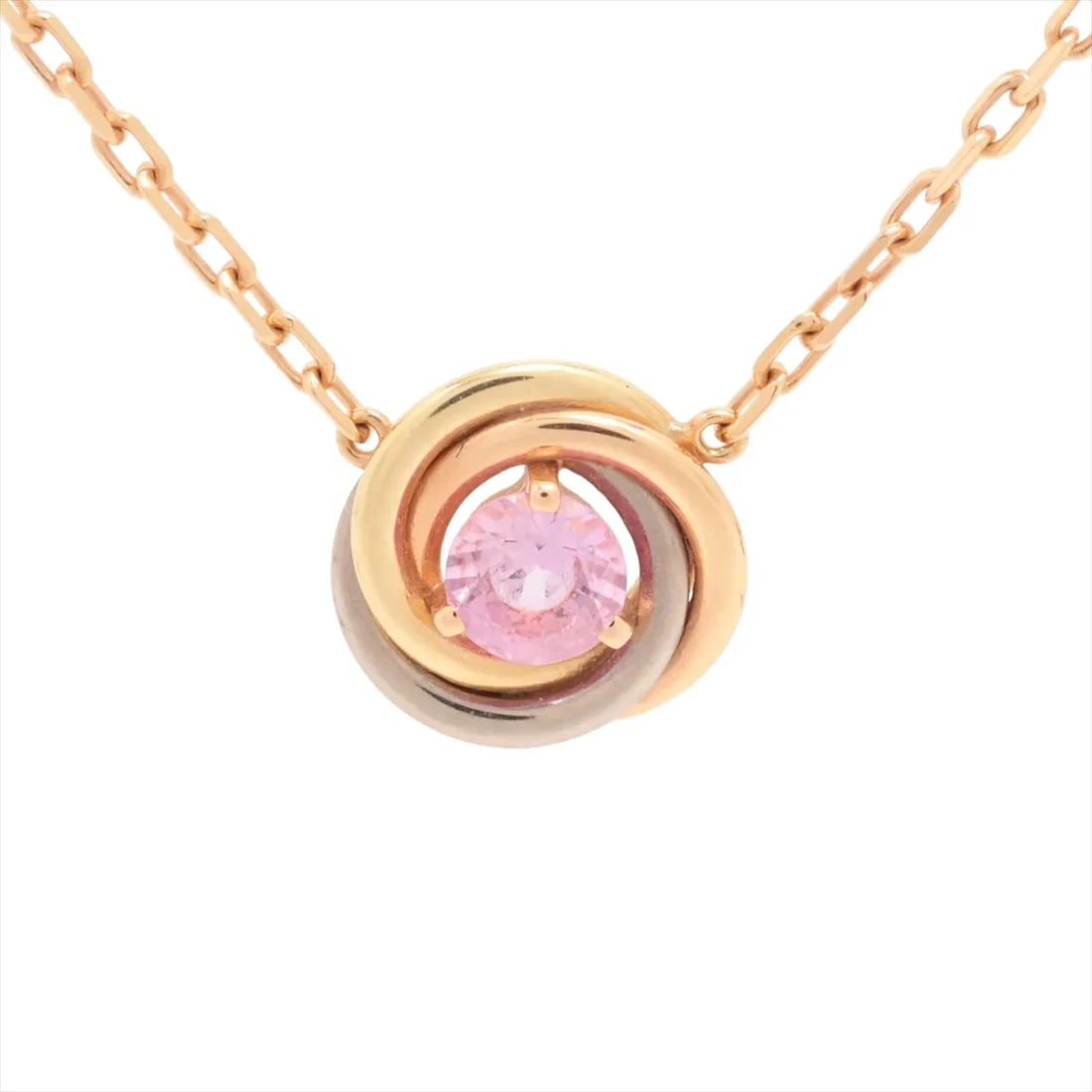 CARTIER TRINITY DOO CARTIER PINK SAPPHIRE NECKLACE: Cartier Trinity Doo Cartier Pink sapphire Necklace Brand: Cartier Type/Style: Necklace Material: 750(YG×PG×WG), Color: YG×PG×WG Size: Size(CM) Chain length:41 Accessories: None