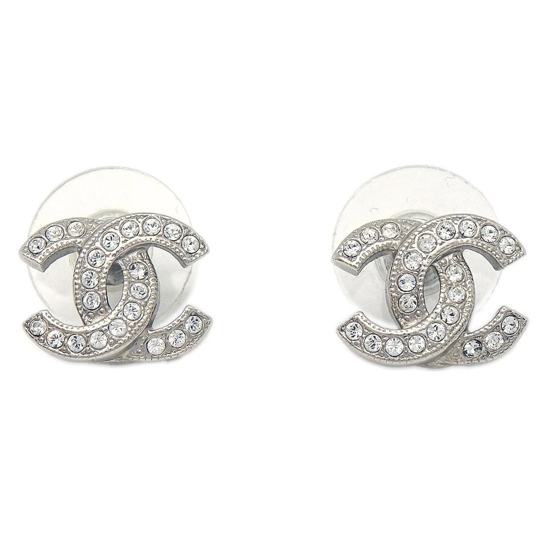 CHANEL CC PIERCED EARRINGS SILVER (1 of 2)