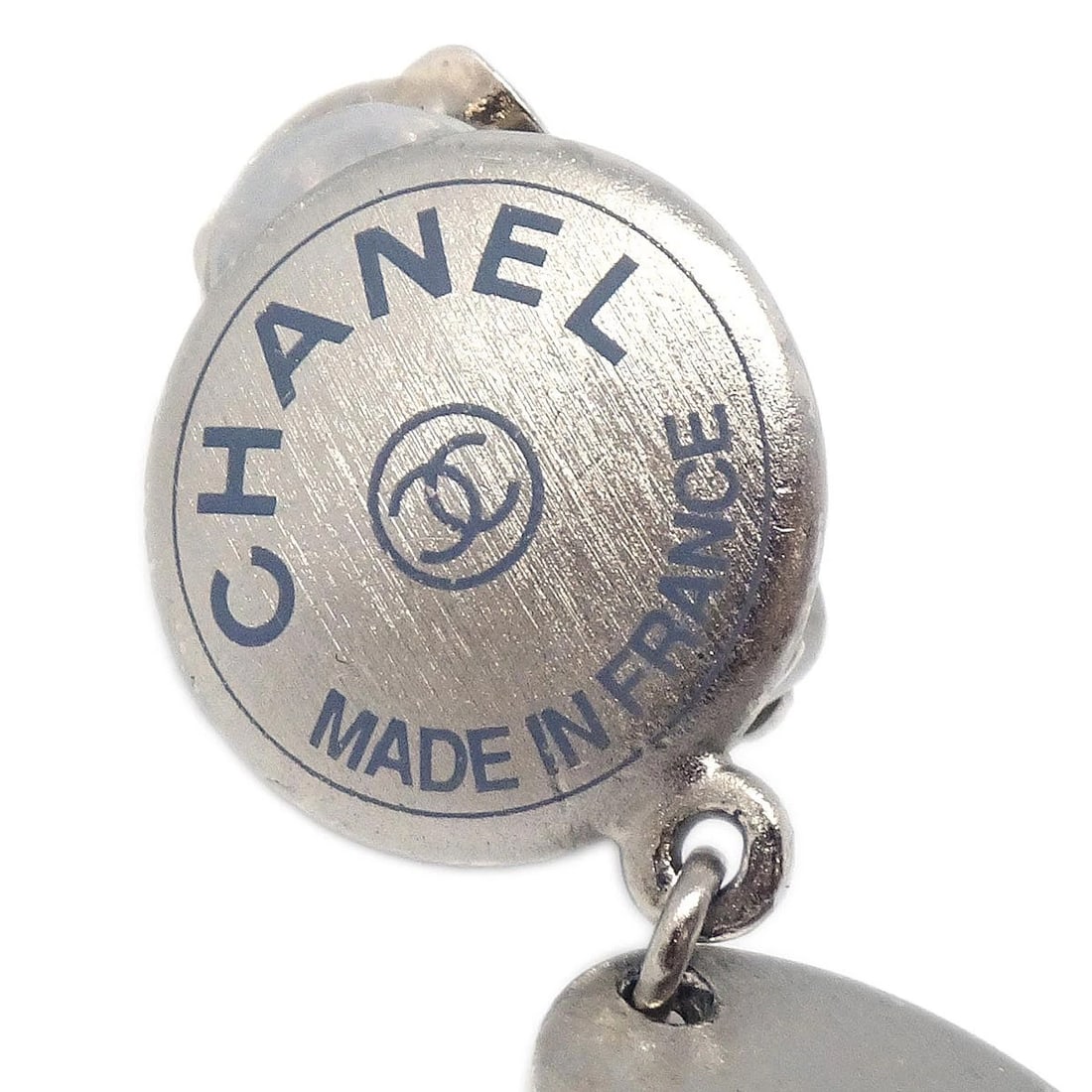 CHANEL DANGLE BUTTON CLIP-ON EARRINGS SILVER - 2