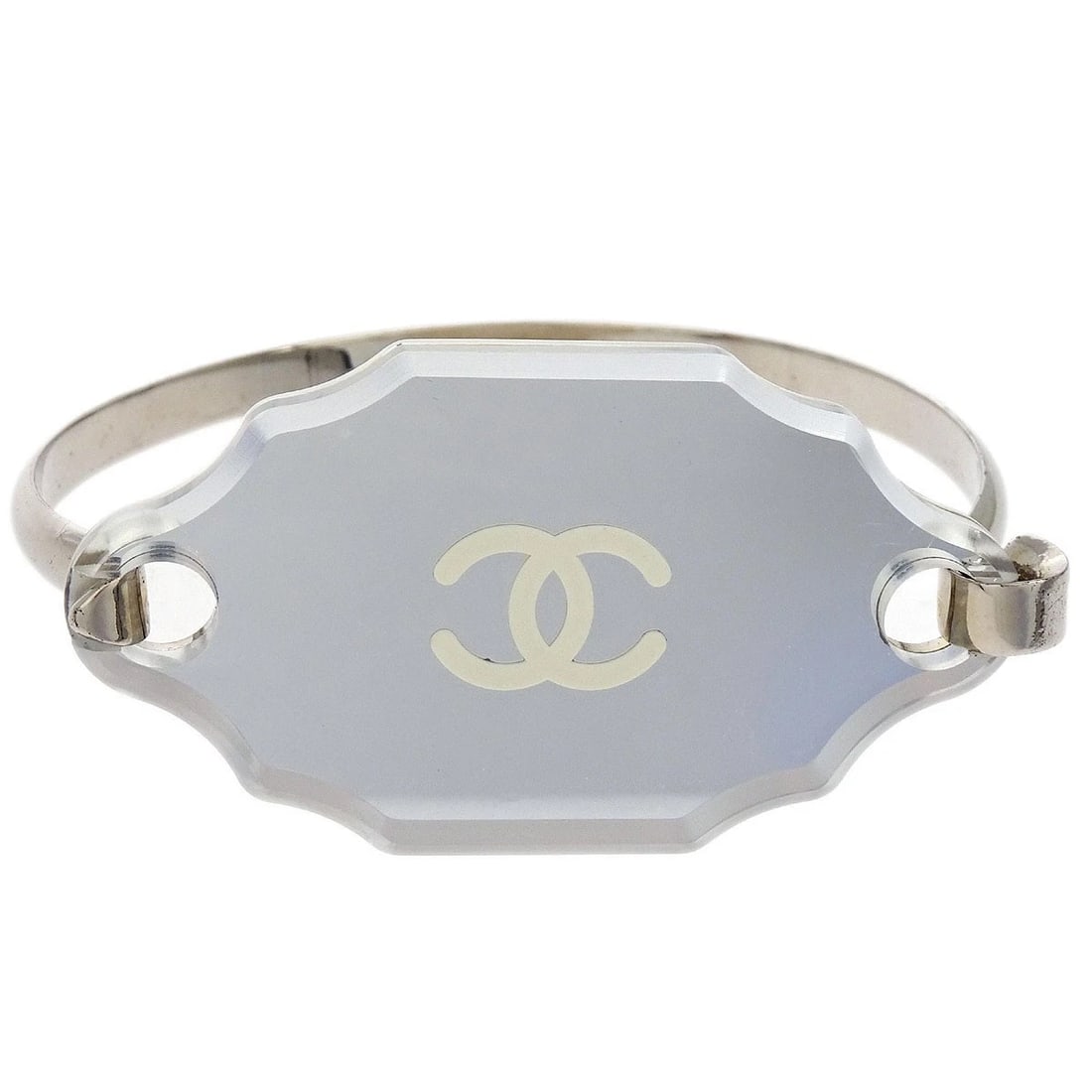 CHANEL SILVER BRACELET BANGLE: Chanel Silver Bracelet Bangle Brand: CHANEL Type/Style: Bracelet Material: Silver Plated, Color: Silver Size: Inner circumference : 16.5 cm Width : 0.4 cm Accessories: None Accessories