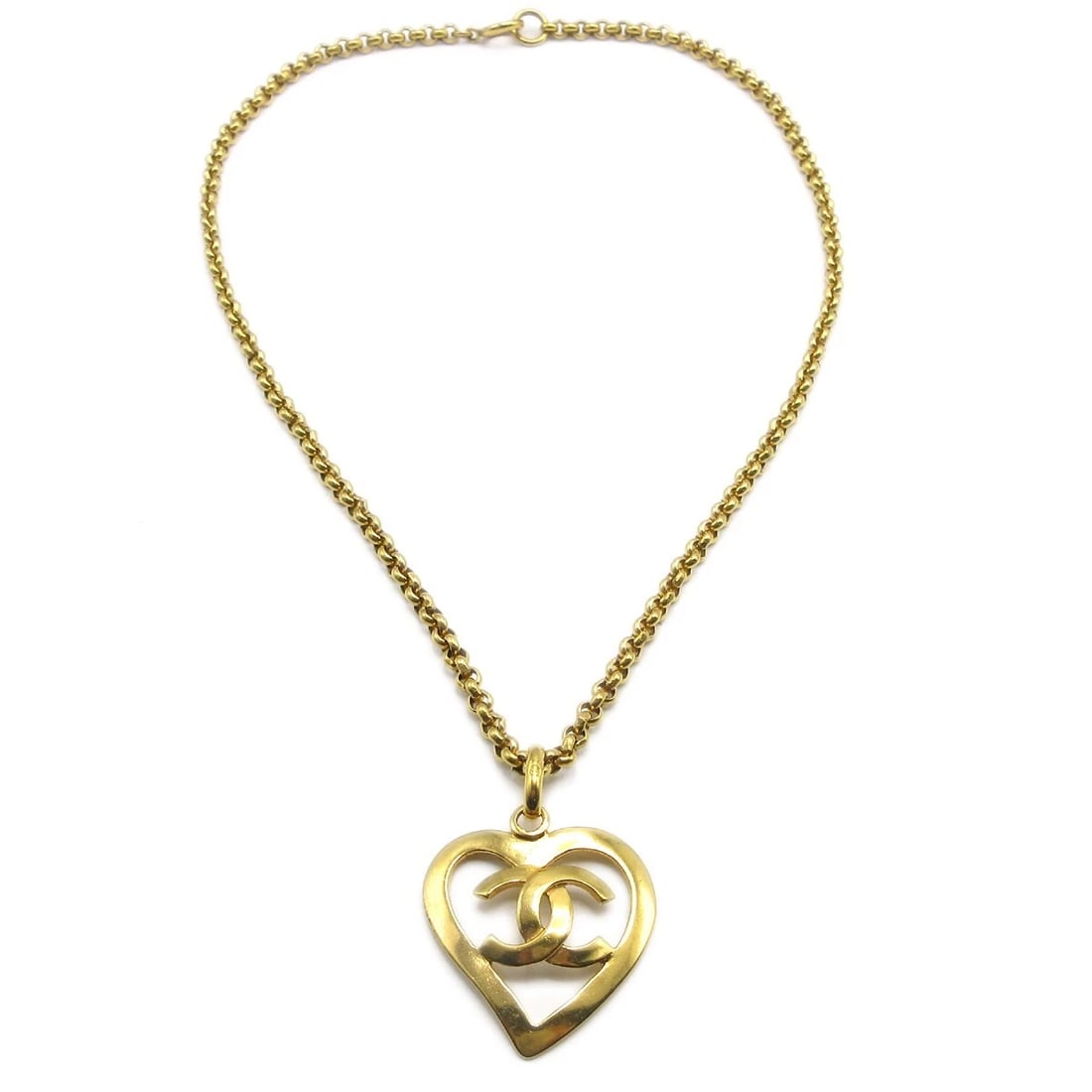 CHANEL HEART CHAIN PENDANT NECKLACE GOLD (1 of 3)