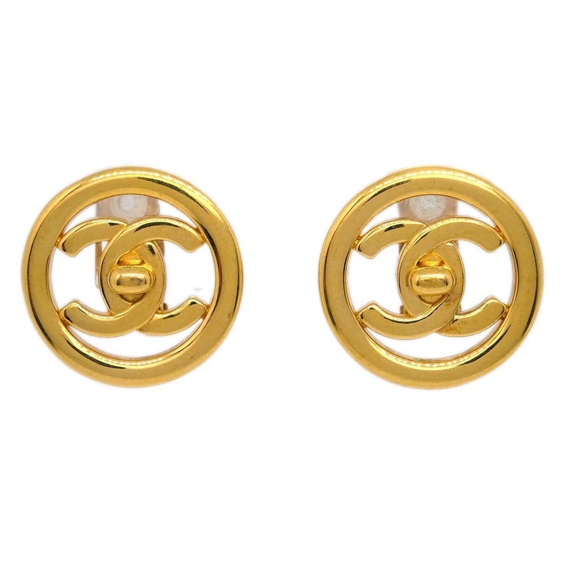 CHANEL CC TURNLOCK BUTTON EARRINGS GOLD CLIP-ON: Chanel CC Turnlock Button Earrings Gold Clip-On Brand: CHANEL Type/Style: Earrings Material: Gold Plated, Color: Gold Size: Diameter : 2.3 cm Accessories: None Accessories Notice: When