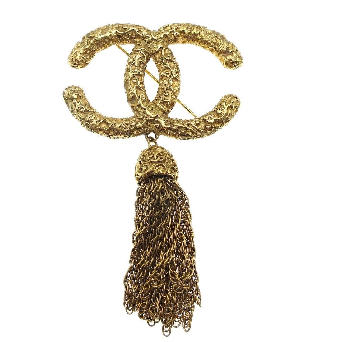 CHANEL FRINGE BROOCH PIN GOLD: Chanel Fringe Brooch Pin Gold Brand: CHANEL Type/Style: Pin Material: Gold-plated, Color: Gold Size: W 5.3 x H 8.5 cm Accessories: None Accessories Notice: When purchasing pre-owned goods,