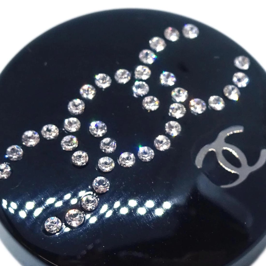 CHANEL BUTTON PIERCED EARRINGS BLACK - 2