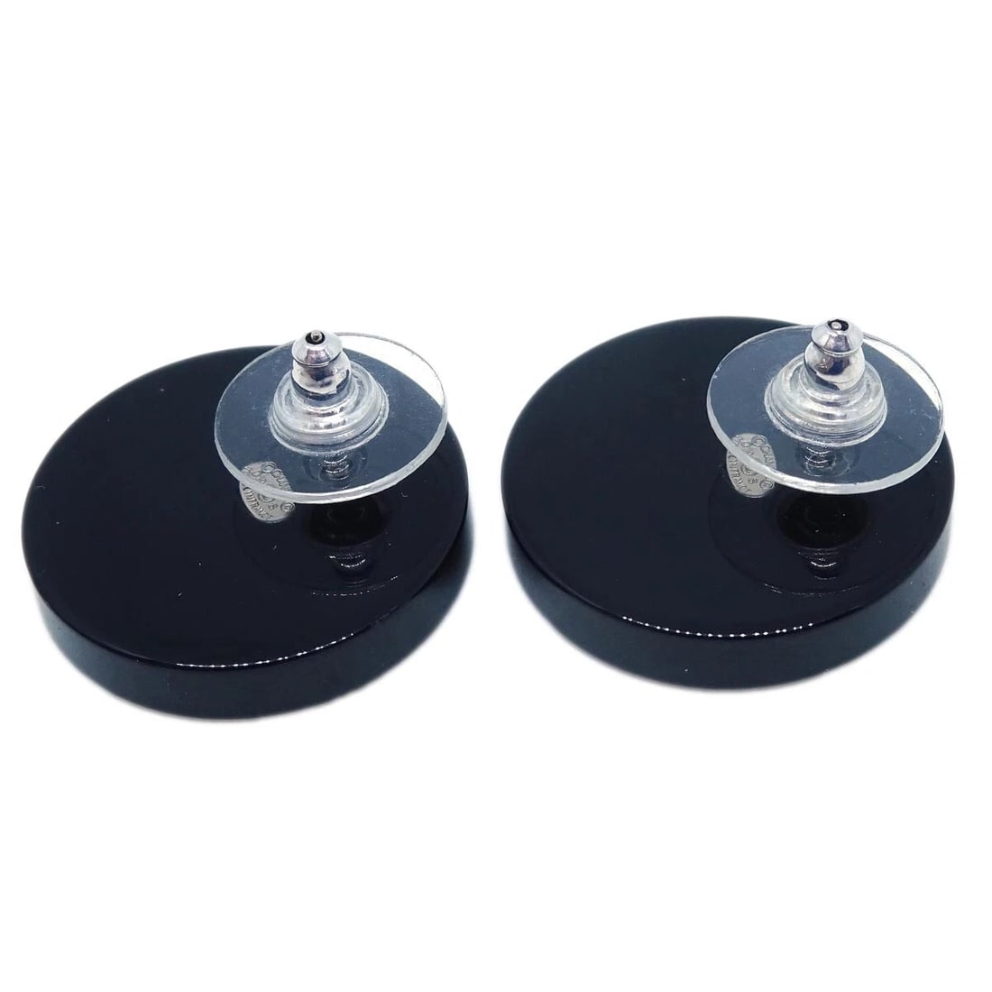 CHANEL BUTTON PIERCED EARRINGS BLACK - 3