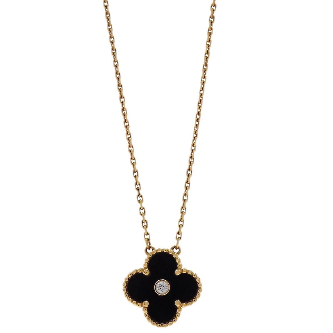 VAN CLEEF & ARPELS ALHAMBRA PENDANT NECKLACE: Van Cleef & Arpels Alhambra Pendant Necklace Brand: Van Cleef & Arpels Type/Style: Necklace Material: Au750(750PG), Main Stone/Creation Onyx Color: Gold, Black Size: Chain(Overall) : 42.0 cm Top :