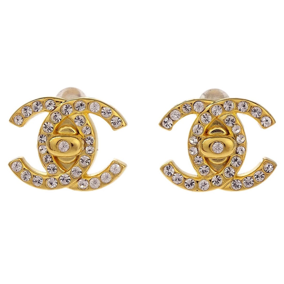 CHANEL CC TURNLOCK RHINESTONE EARRINGS (1 of 3)