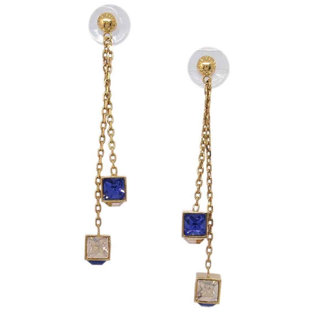 LOUIS VUITTON GOLD GAMBLE DANGLE PIERCED EARRINGS: Louis Vuitton Gold Gamble Dangle Pierced Earrings Brand: Louis Vuitton Type/Style: Earrings Material: Gold Plated, Color: Gold Size: Length: 7.0 cm Top : W 1.0 x H 0.7 cm Accessories: None