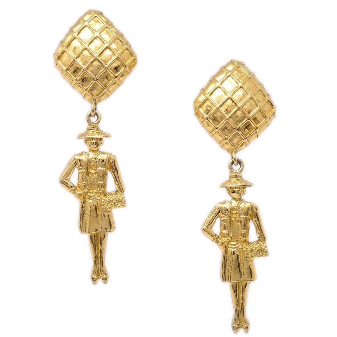 CHANEL MADEMOISELLE DANGLE EARRINGS CLIP-ON GOLD (1 of 2)