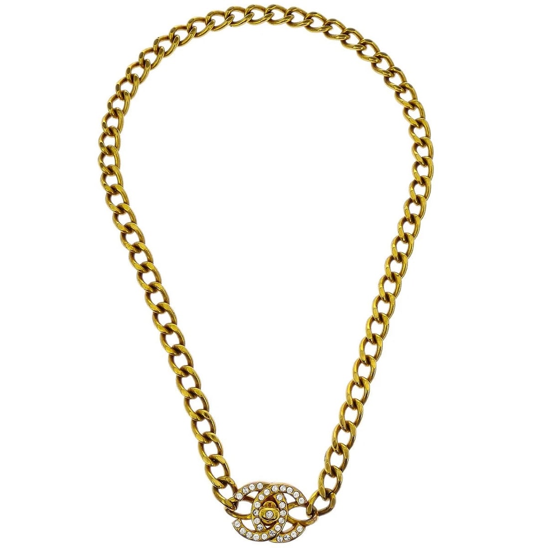 CHANEL TURNLOCK GOLD CHAIN RHINESTONE NECKLACE (1 of 3)