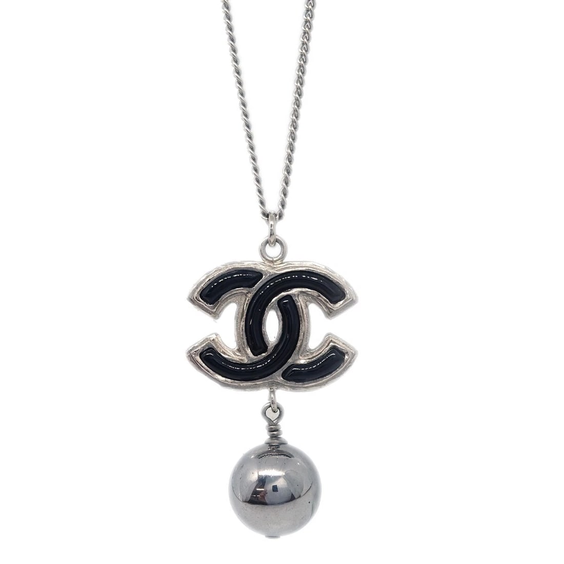 CHANEL CC CHAIN NECKLACE PENDANT SILVER: Chanel CC Chain Necklace Pendant Silver Brand: CHANEL Type/Style: Pendant Material: Silver Plated, Color: Silver, Black Size: Chain(Overall) : 42.0 / 59.0 cm Charm : W 2.3 × H 3.5 cm 