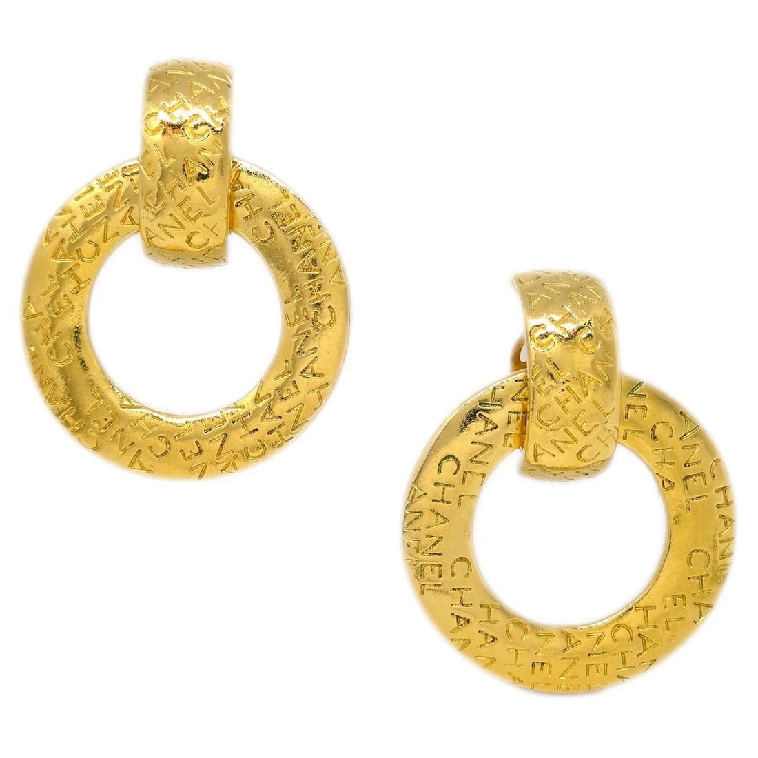 CHANEL DANGLE HOOP EARRINGS CLIP-ON GOLD (1 of 2)