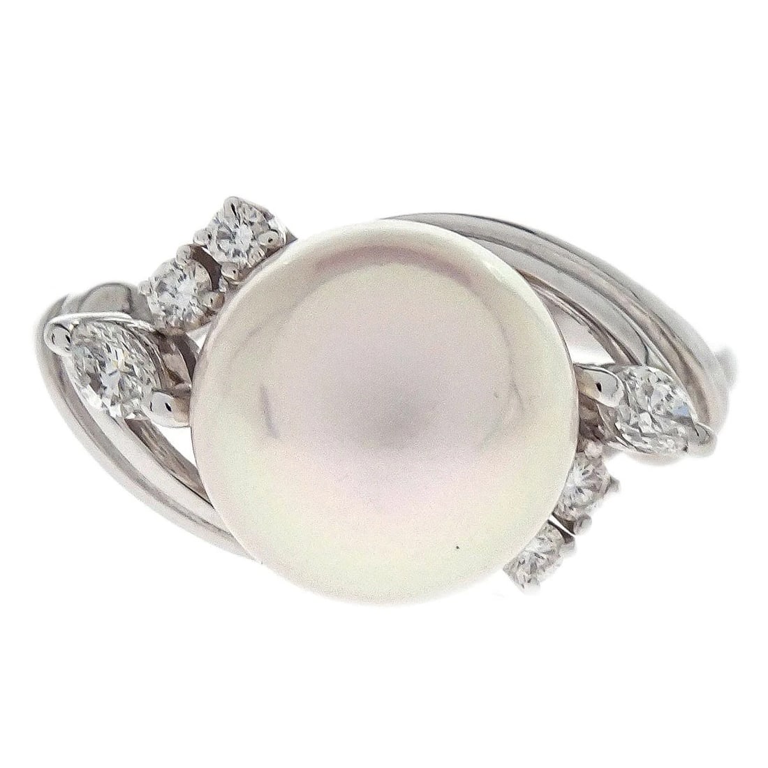 MIKIMOTO RING PT950 PEARL DIAMOND SILVER (1 of 4)