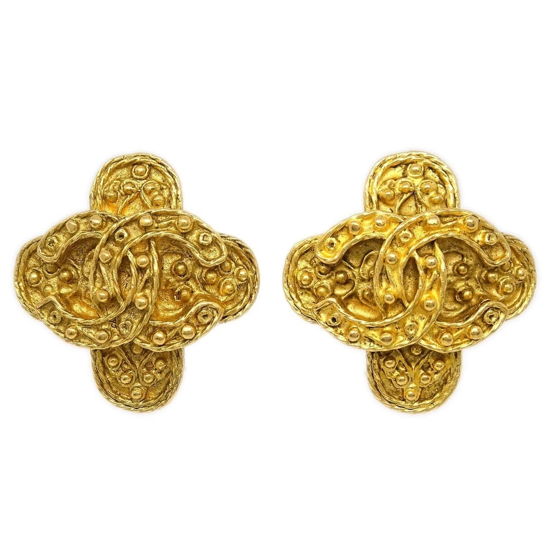 CHANEL CLOVER CC EARRINGS CLIP-ON GOLD (1 of 3)