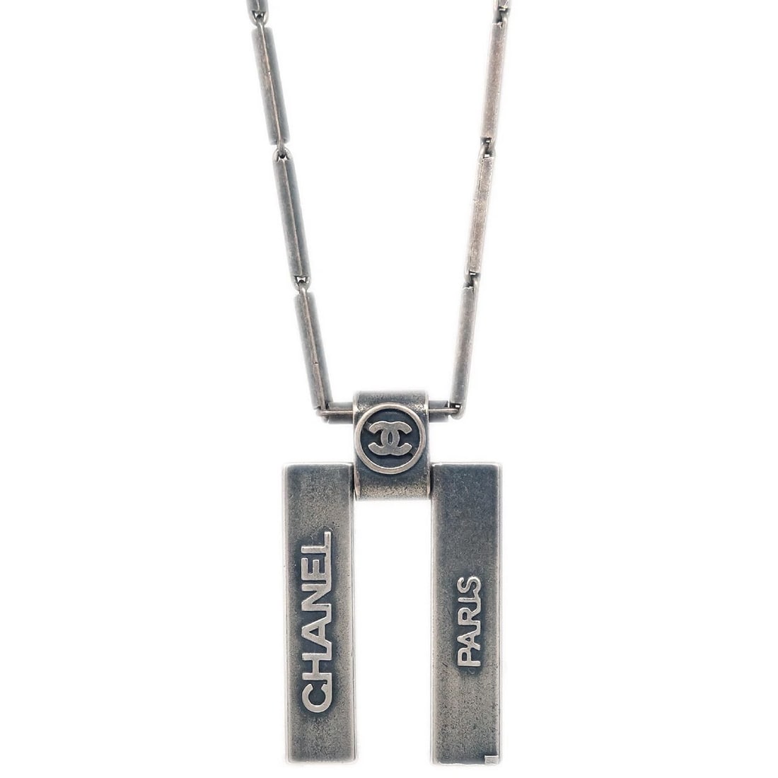CHANEL PLATE CHAIN NECKLACE SILVER (1 of 3)