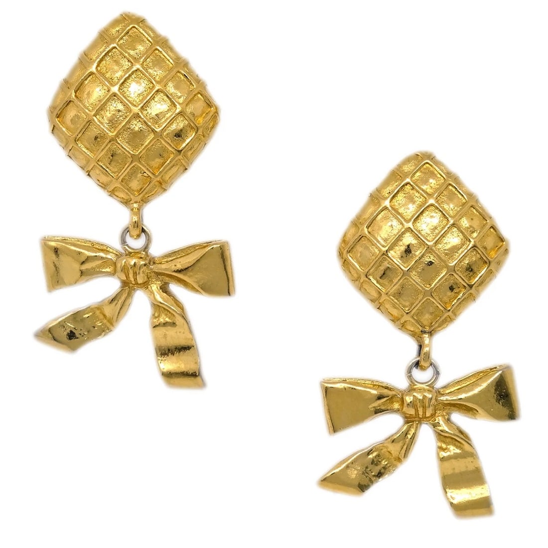 CHANEL BOW DANGLE EARRINGS CLIP-ON GOLD (1 of 3)