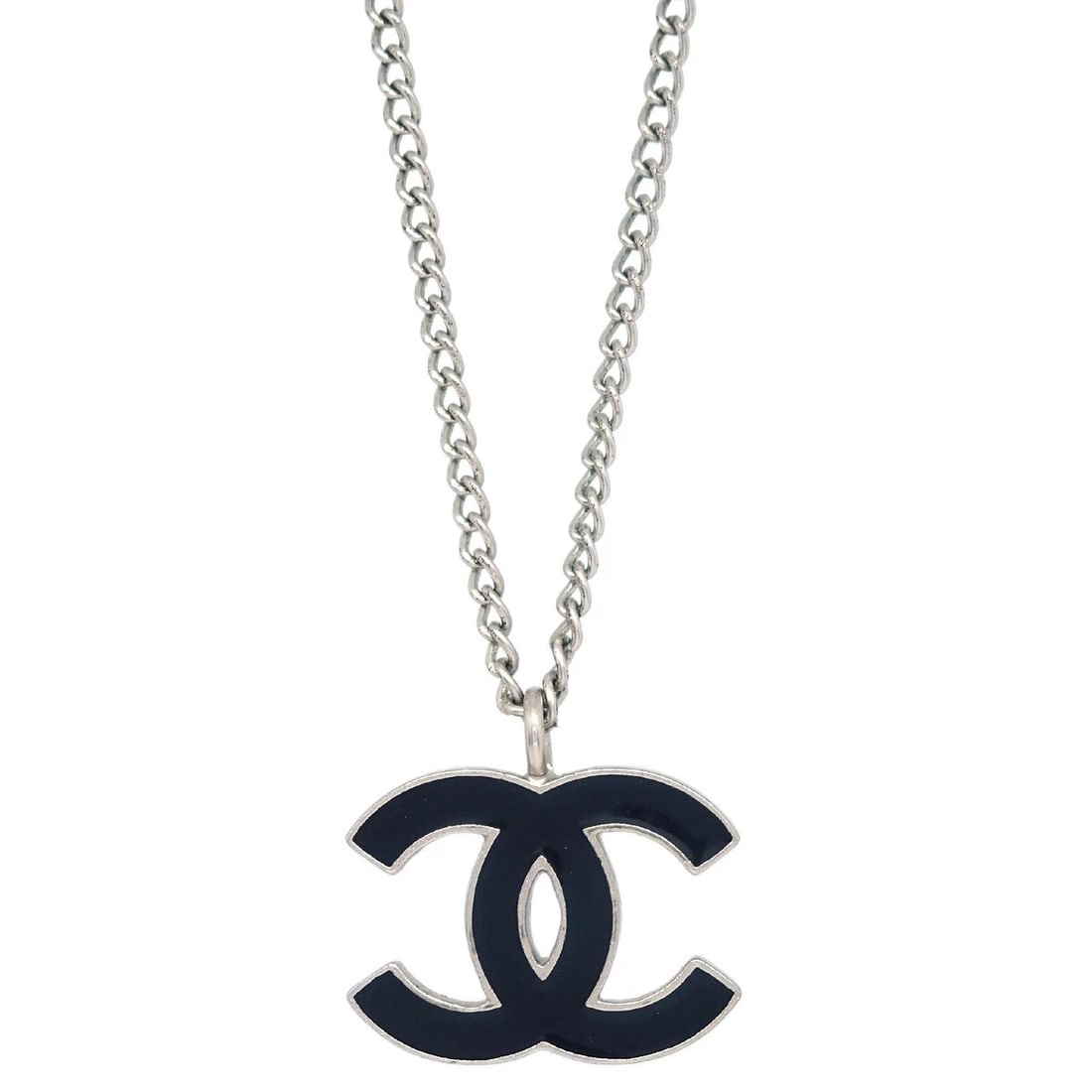 CHANEL CC CHAIN NECKLACE SILVER BLACK (1 of 2)