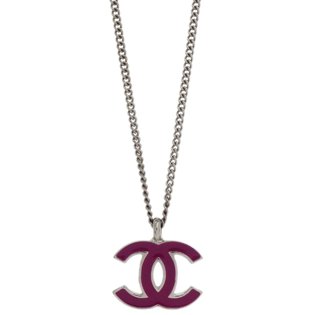 CHANEL CC CHAIN NECKLACE SILVER PINK: Chanel CC Chain Necklace Silver Pink Brand: CHANEL Type/Style: Pendant Material: Silver Plated, Color: Silver, Pink Size: Chain(Overall) : 42.0 cm Charm : W 1.8 x H 1.3 cm Accessories: None