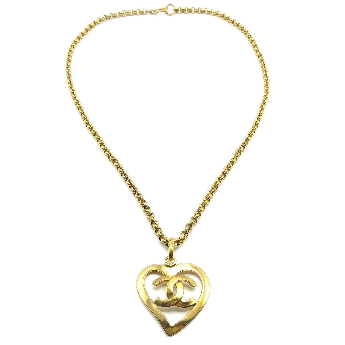 CHANEL HEART CHAIN PENDANT NECKLACE GOLD (1 of 3)