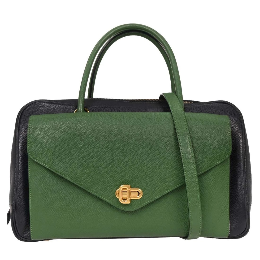 HERMES GREEN BLUE INDIGO COURCHEVEL LORRAINE HANDBAG (1 of 4)