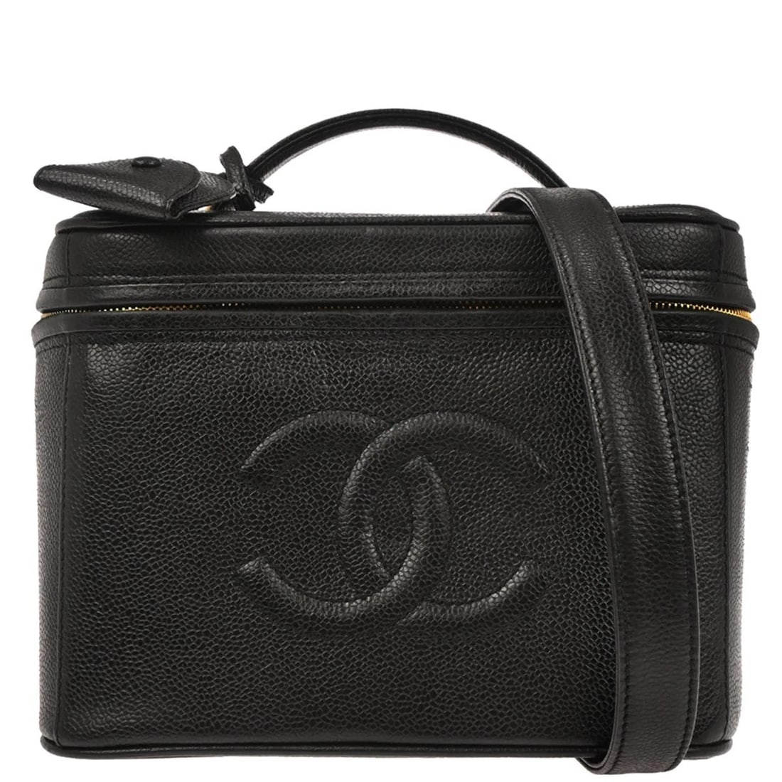 CHANEL BLACK CALFSKIN VANITY 2WAY HANDBAG (1 of 5)