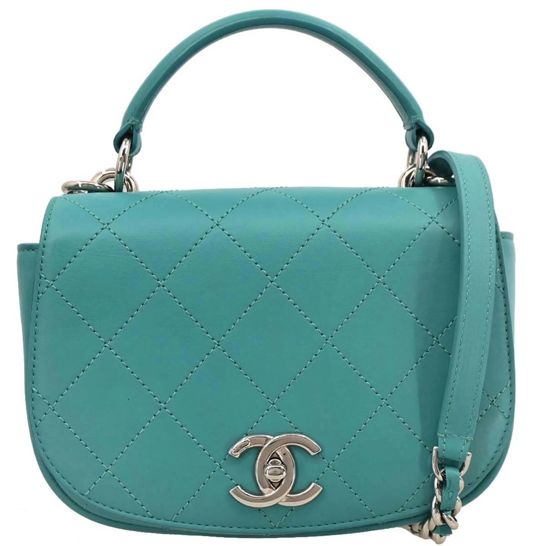 CHANEL EMERALD GREEN CALFSKIN RING MY BAG 2WAY HANDBAG: Chanel Emerald Green Calfskin Ring My Bag 2way Handbag Brand: CHANEL Type/Style: Top Handle Bag Material: Calfskin Color: Emerald Green Size: W 20.0 x H 15.0 x D 8.0 cm Handle Drop. 8.0 cm Access