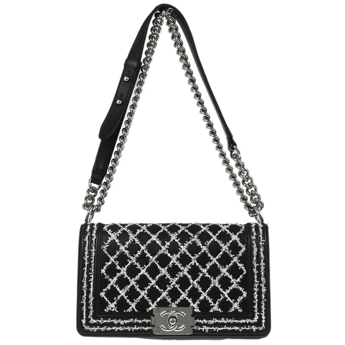 BOY CHANEL BLACK LAMBSKIN SEQUINS MEDIUM SHOULDER BAG (1 of 8)