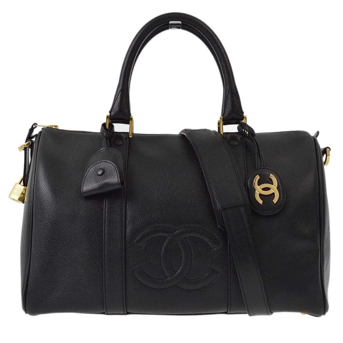 CHANEL BLACK CALFSKIN 2WAY DUFFLE HANDBAG (1 of 9)