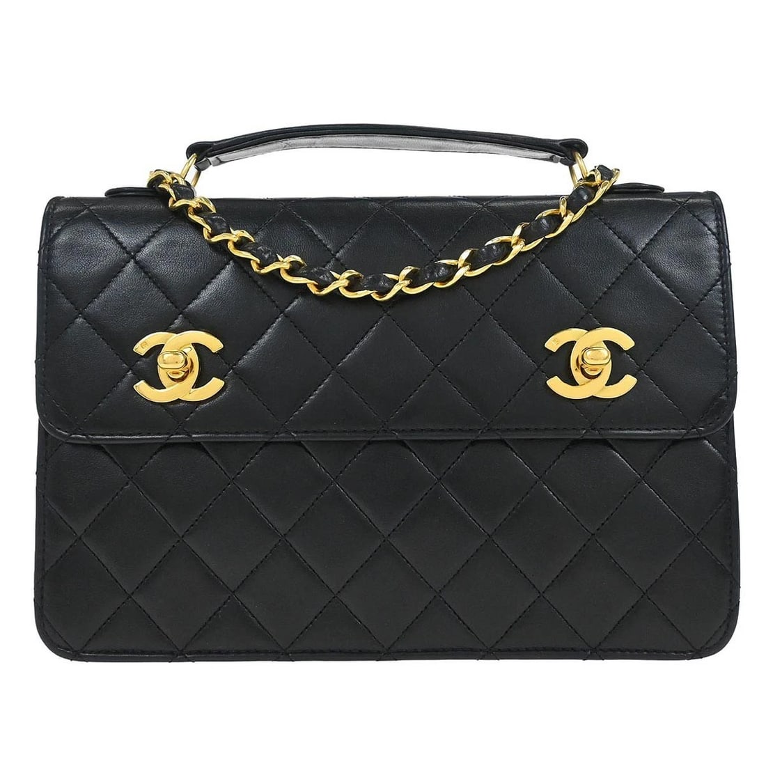 CHANEL BLACK LAMBSKIN 2WAY HANDBAG (1 of 6)