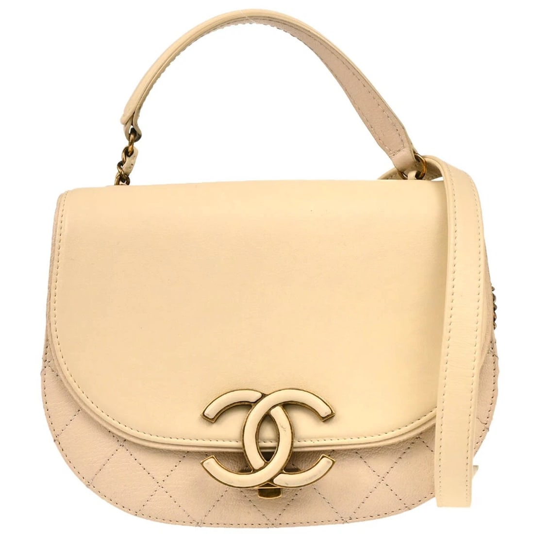 CHANEL BEIGE CALFSKIN COCO CURVE 2WAY HANDBAG (1 of 6)
