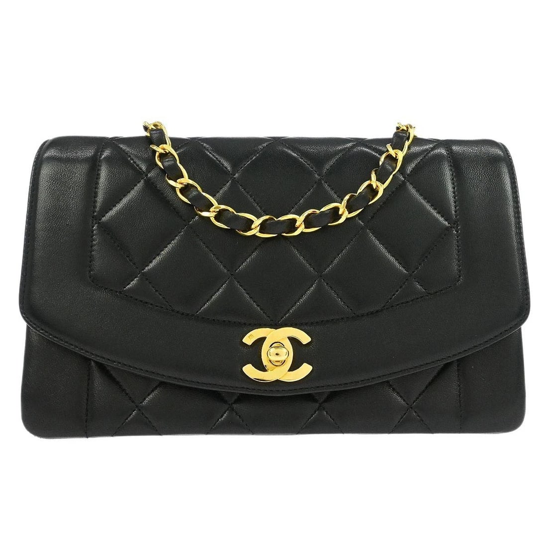 CHANEL BLACK LAMBSKIN SMALL DIANA SHOULDER BAG: Chanel Black Lambskin Small Diana Shoulder Bag Brand: CHANEL Type/Style: Shoulder Bag Material: Lambskin Leather Color: Black Size: W 8.7 x H 5.5 x D 2.8 " Strap Drop. 20.5 " Accessories: None