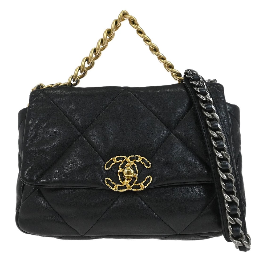 CHANEL BLACK CALFSKIN CHANEL 19 DIX-NEUF 2WAY HANDBAG (1 of 8)