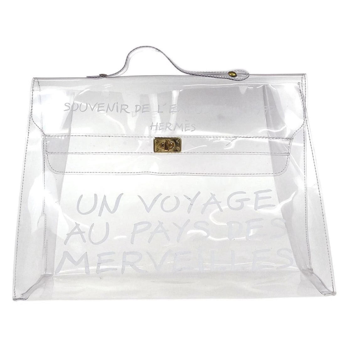 HERMES CLEAR PVC HANDBAG: Hermes Clear PVC Handbag Brand: Hermes Type/Style: Hand Bag Material: PVC Color: Clear Size: W 15.7 x H 11.8 x D 4.7 " Handle Drop. 1.6 " Accessories: None Accessories Notice: When purchasing