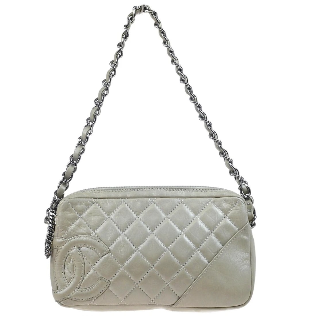 CHANEL LIGHT GRAY CALFSKIN CAMBON LIGNE HANDBAG (1 of 7)
