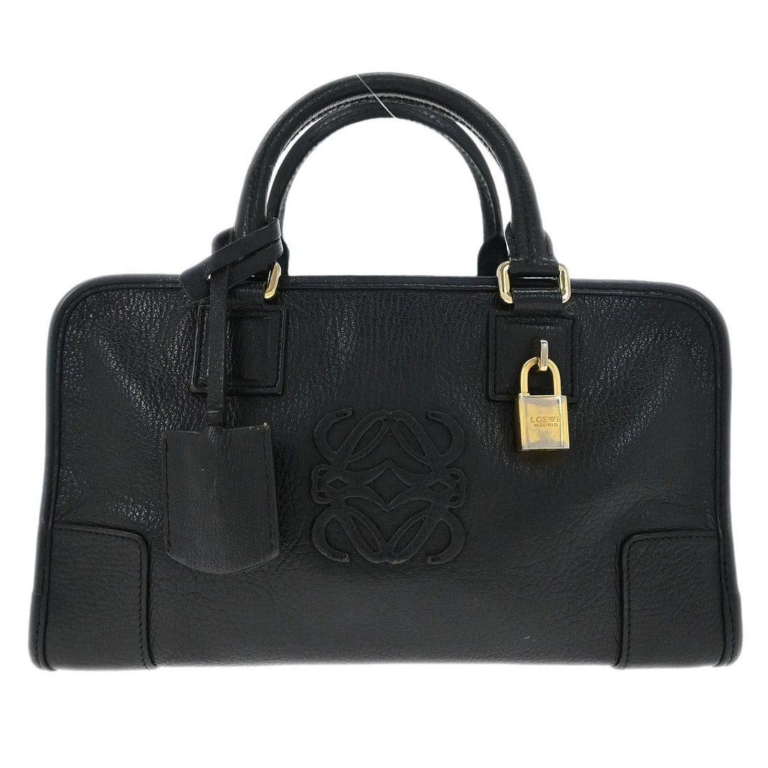 LOEWE BLACK AMAZONA 28 HANDBAG: Loewe Black Amazona 28 Handbag Brand: Loewe Type/Style: Top Handle Bag Material: Leather Color: Black Size: W 11.4 x H 6.3 x D 5.1 " Handle Drop. 3.1 " Accessories: None Accessories Notice
