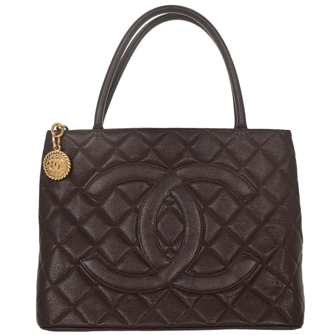 CHANEL BROWN CALFSKIN MEDALLION TOTE HANDBAG (1 of 7)