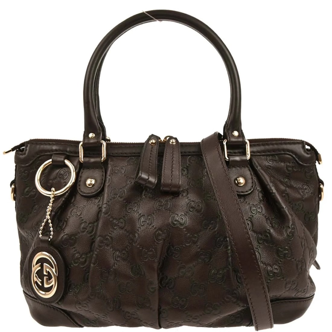 GUCCI BROWN GUCCISSIMA SUKEY 2WAY HANDBAG: Gucci Brown Guccissima Sukey 2way Handbag Brand: Gucci Type/Style: Top Handle Bag Material: Guccissima Leather Color: Brown Size: W 11.8 x H 9.1 x D 5.5 " Handle Drop. 5.5 " Accessories: None
