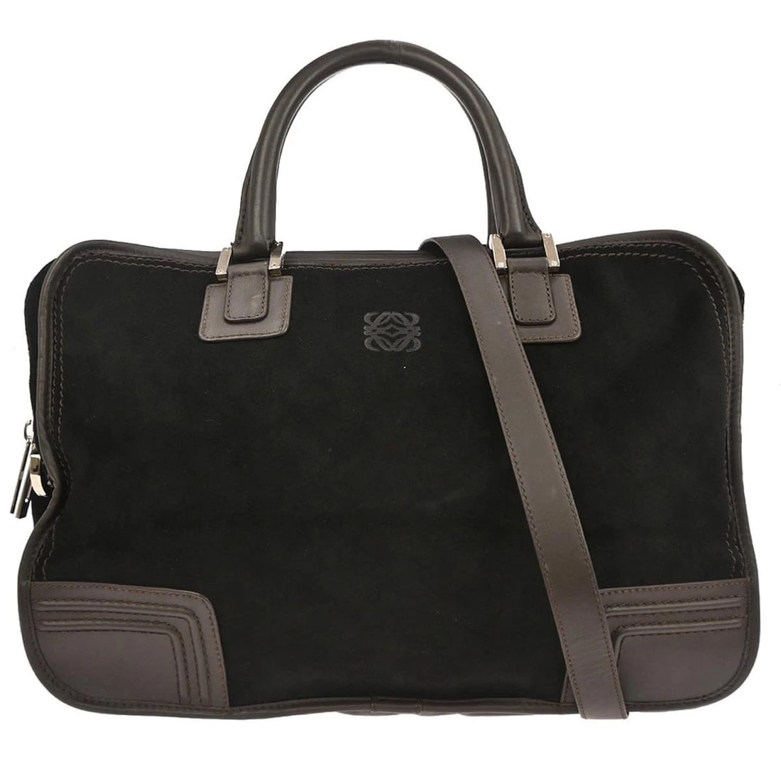 LOEWE BLACK SUEDE BRIEFCASE 2WAY HANDBAG: Loewe Black Suede Briefcase 2way Handbag Brand: Loewe Type/Style: Briefcase/Document Case Material: Suede, Leather Color: Black Size: W 16.5 x H 11.8 x D 5.9 " Handle Drop. 4.7 " Accessories: Non