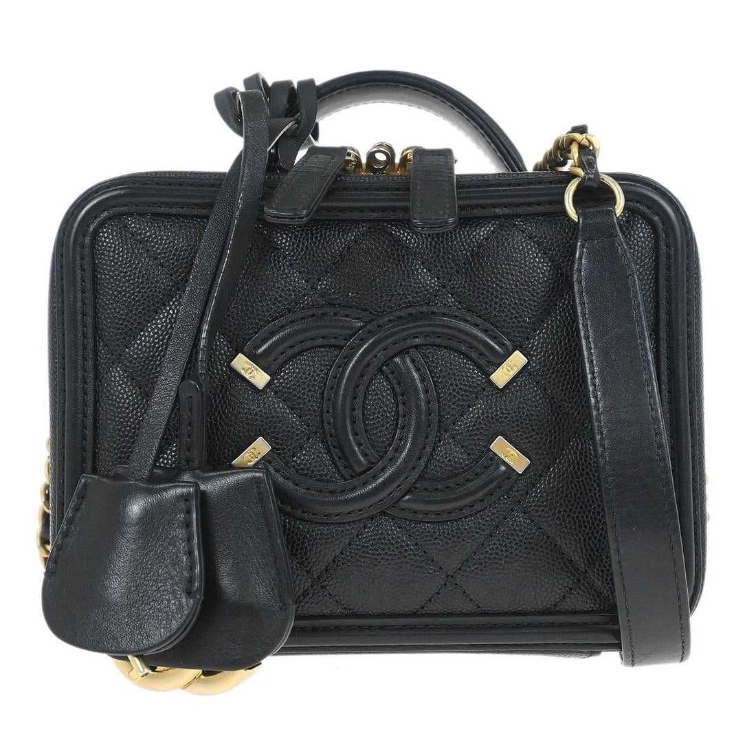 CHANEL BLACK CALFSKIN CC FILIGREE 2WAY VANITY HANDBAG (1 of 7)