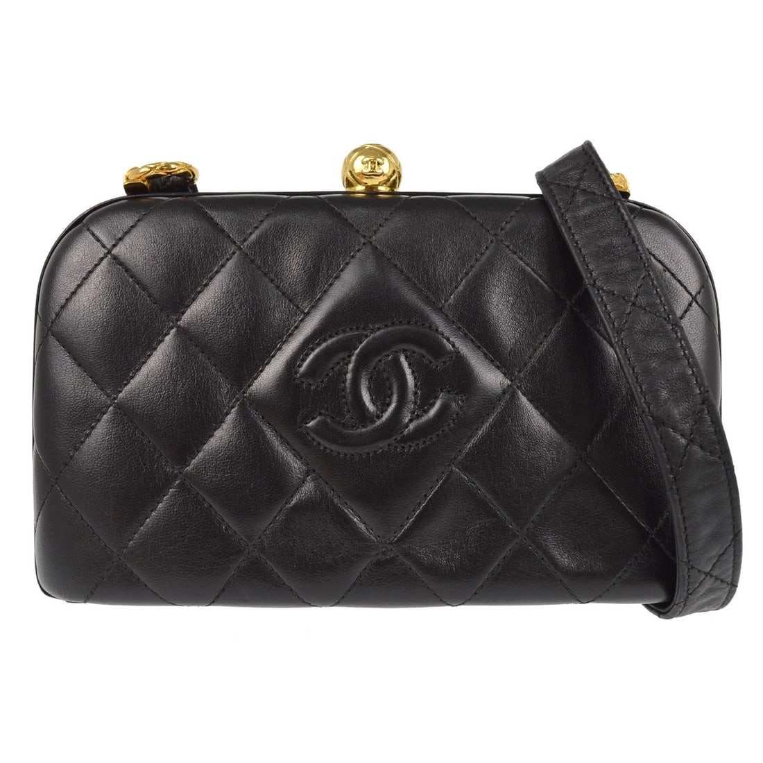 CHANEL BLACK LAMBSKIN SHOULDER BAG: Chanel Black Lambskin Shoulder Bag Brand: CHANEL Type/Style: Shoulder Bag Material: Lambskin Color: Black Size: W 7.9 x H 4.7 x D 2.8 " Strap Drop. 19.7 " Accessories: None Accessories Not