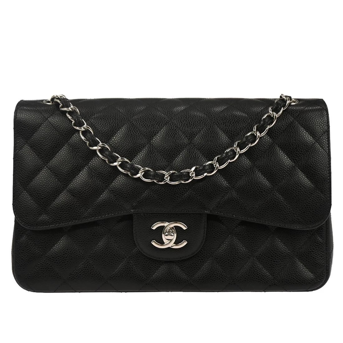 CHANEL BLACK CALFSKIN CLASSIC DOUBLE FLAP SHOULDER BAG (1 of 8)