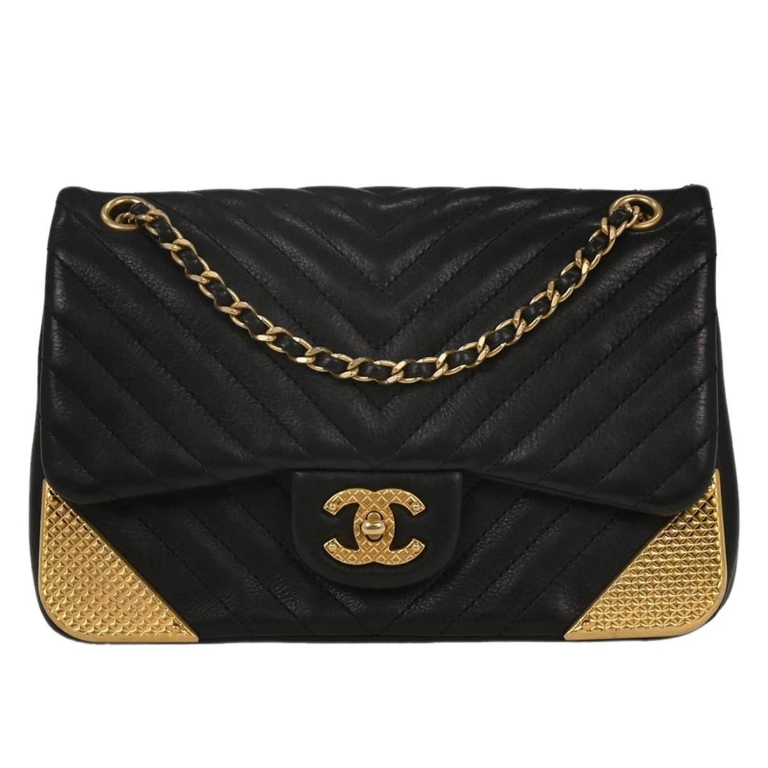CHANEL BLACK CALFSKIN CHEVRON SHOULDER BAG: Chanel Black Calfskin Chevron Shoulder Bag Brand: CHANEL Type/Style: Shoulder Bag Material: Calfskin Color: Black Size: W 7.9 x H 5.1 x D 2.8 " Strap Drop.(Single) 17.3 " Accessories: None