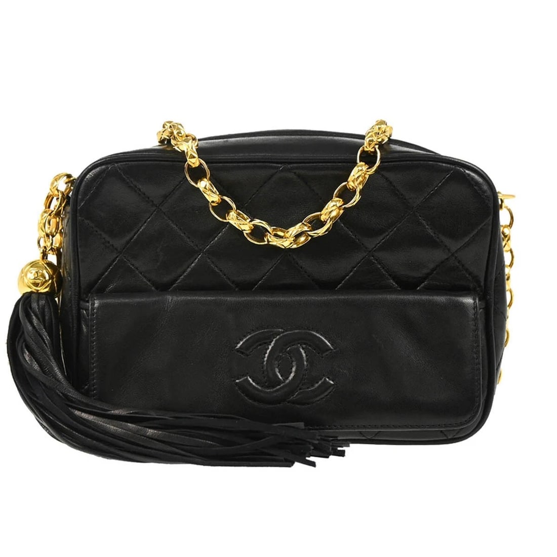 CHANEL BLACK LAMBSKIN CAMERA BAG MINI: Chanel Black Lambskin Camera Bag Mini Brand: CHANEL Type/Style: Shoulder Bag Material: Lambskin Color: Black Size: W 7.1 x H 4.7 x D 3.1 " Strap Drop. 20.5 " Accessories: None Accessories