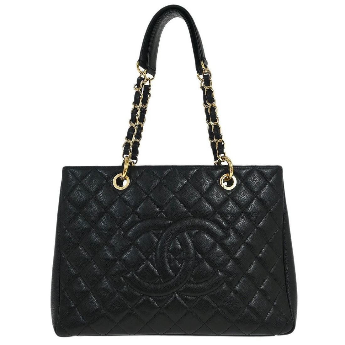 CHANEL BLACK CALFSKIN GRAND SHOPPING TOTE GST CHAIN HANDBAG (1 of 8)