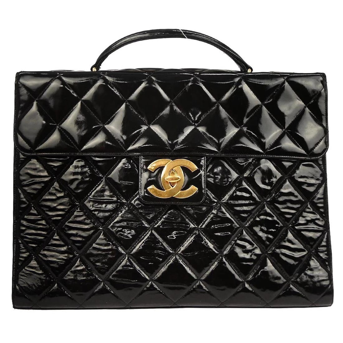 CHANEL BLACK PATENT LEATHER BRIEFCASE BUSINESS HANDBAG: Chanel Black Patent Leather Briefcase Business Handbag Brand: CHANEL Type/Style: Briefcase/Document Case Material: Patent Leather Color: Black Size: W 14.6 × H 11.0 × D 2.0 " Handle Drop.