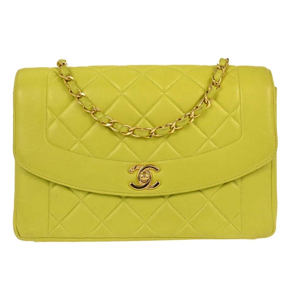 CHANEL LIGHT GREEN LAMBSKIN MEDIUM DIANA SHOULDER BAG: Chanel Light Green Lambskin Medium Diana Shoulder Bag Brand: CHANEL Type/Style: Shoulder Bag Material: Lambskin Leather Color: Light Green Size: W 9.8 x H 6.3 x D 2.8 " Strap Drop. 20.1 Accessori